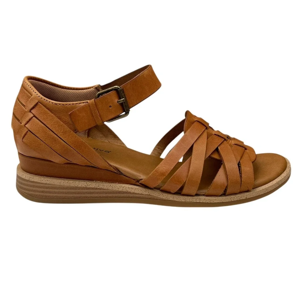 Comfortiva Marina Women's Leather Wedge Sandal‎ Size 8 Wide Brown Open Toe Shoes